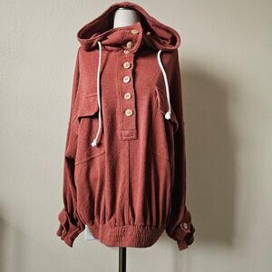 Free People Beach Sail Away Hoodie Pullover Oversize Rust Terrycloth Medium